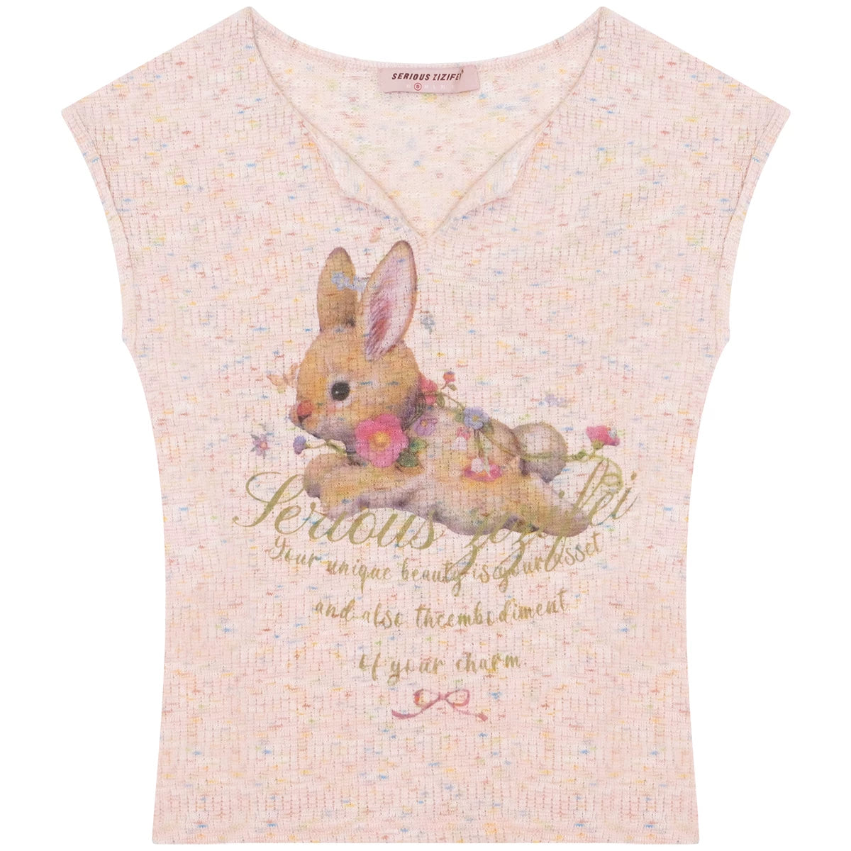 Pink Rabbit Print Slim Top
