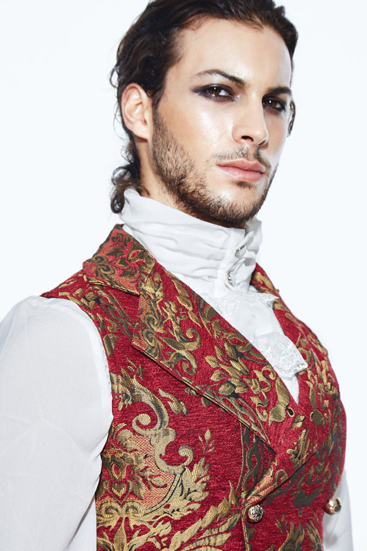 Red/gold Palace Short Big Jacquard Pattern Gothic Waistcoat