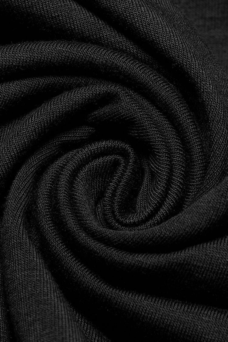 Black Short Sleeves Buckle Stitching Mesh Steampunk T-shirt