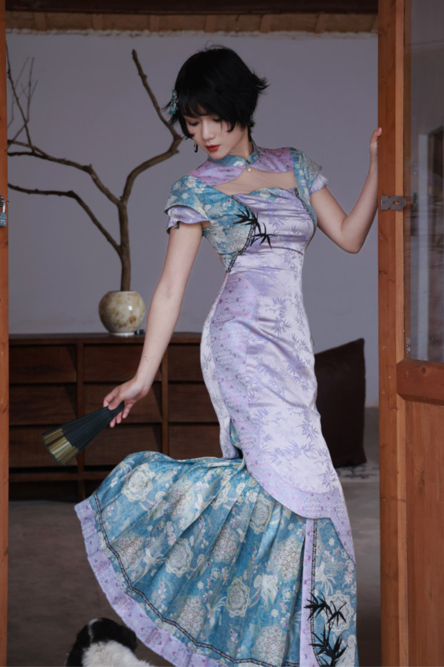 Jacquard Retro Fitted Pleated Dress
