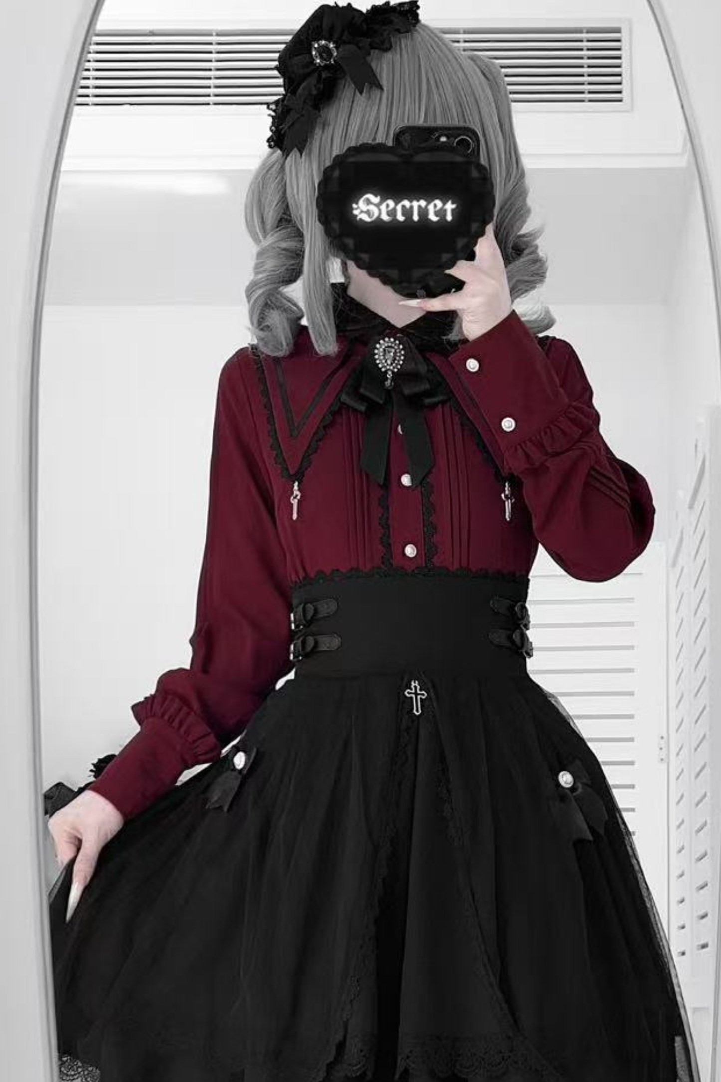 Dark French Lace Shirt + Skirt