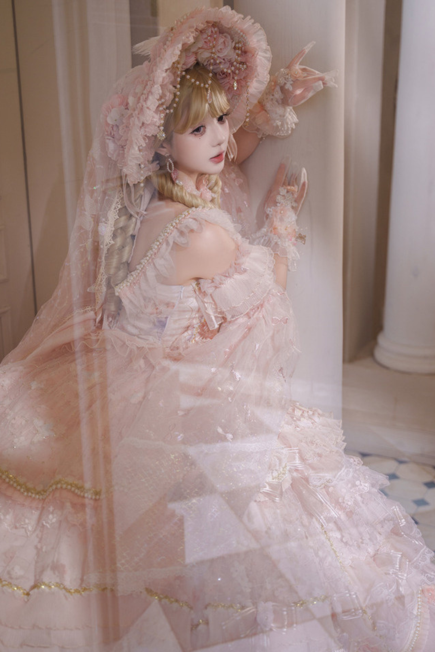 Sweet Flower Tea Party Lolita Accessory Hat + Veil + Necklace + Gloves + Scepter