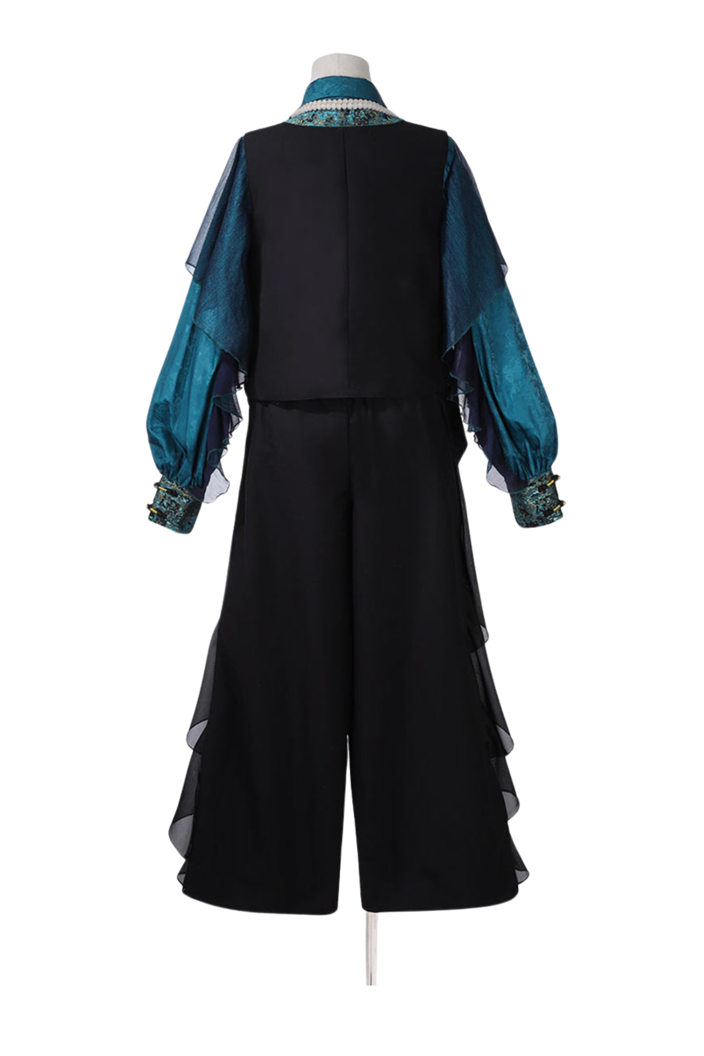 Ruan Chinese-style Top + Vest + Wide Leg Pants + Necklace