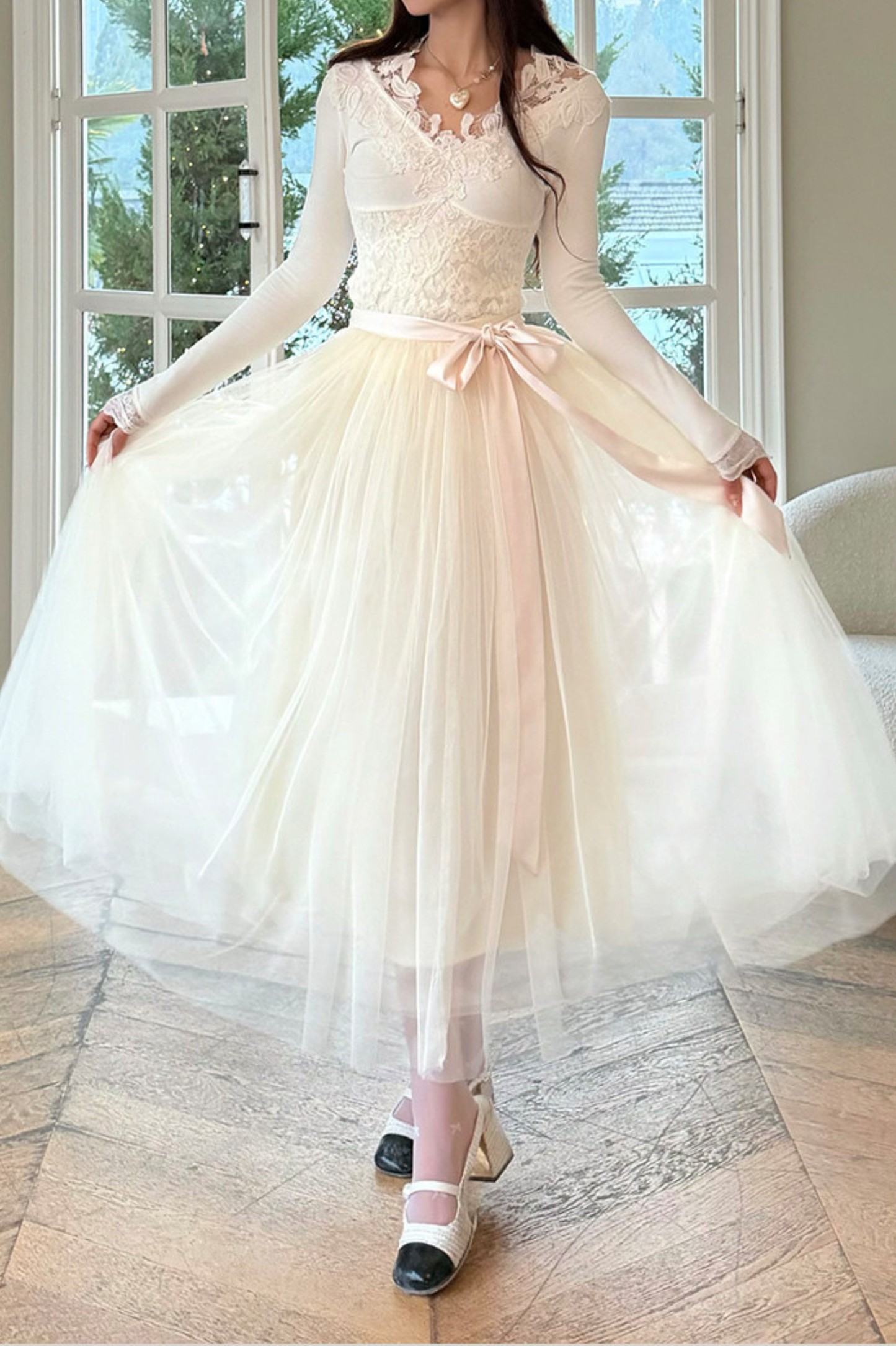 Noble French Lace Top + Flare Tulle Skirt