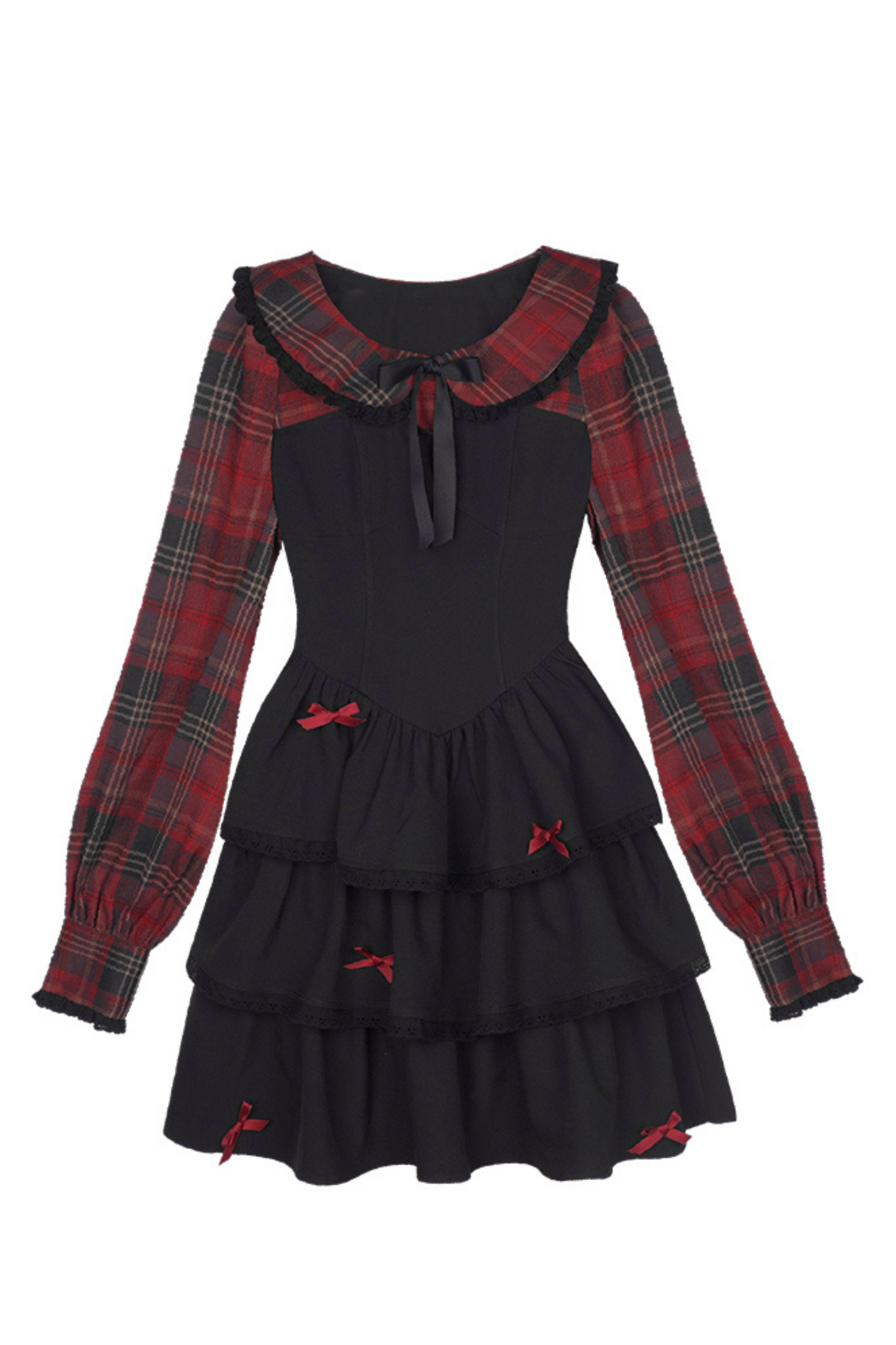 Plaid Faux Two Piece Tiered Dress