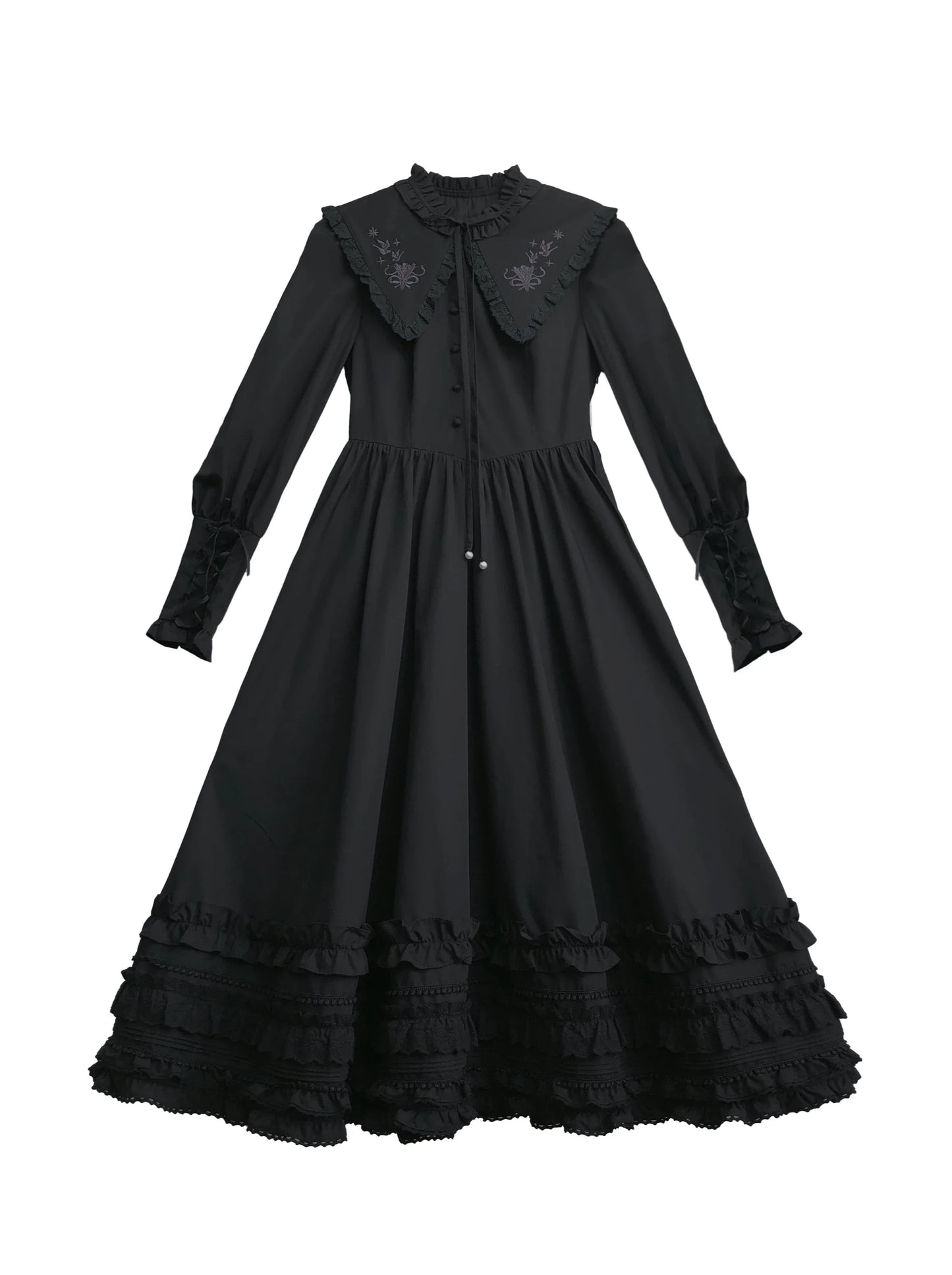 Retro French Leg-of-mutton Dark Dress + Belt