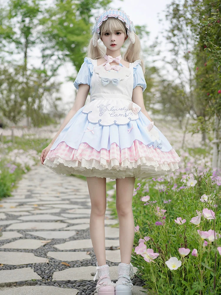 Little Sheep Puff Sleeve Maid Dress Set