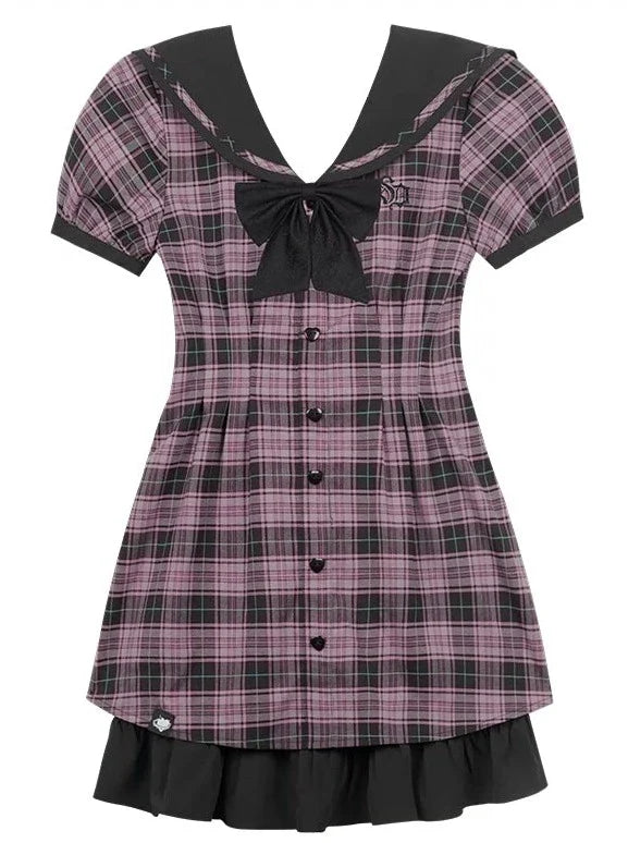 Cool Girly Sailor Checkered Dress