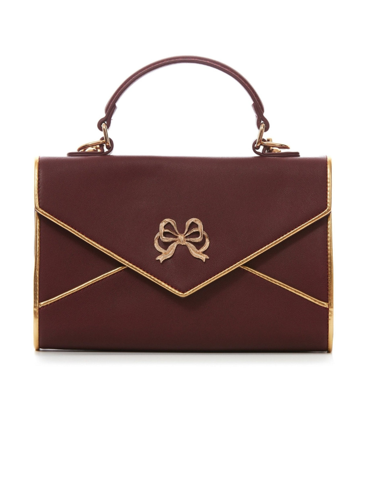 Ribbon Motif Gold Quilted Flap Bag