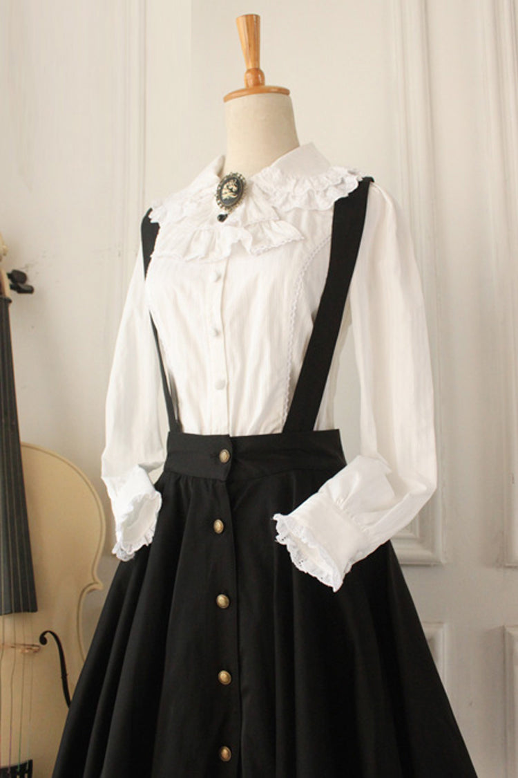 Black Single Breasted Ruffled Classic Lolita Skirt Strap Dress