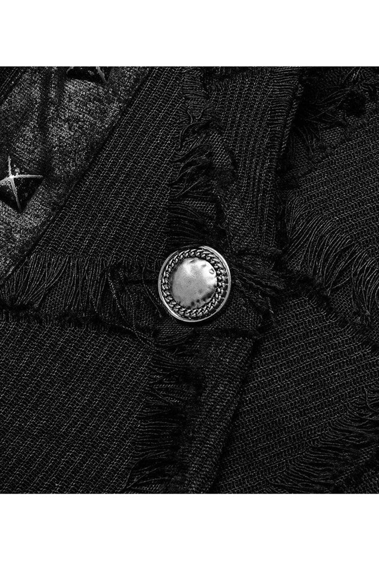 Black Gothic Asymmetrical Decadence Hairy Flu Back Cutout Design Leather Strip Metal Rivets Vest