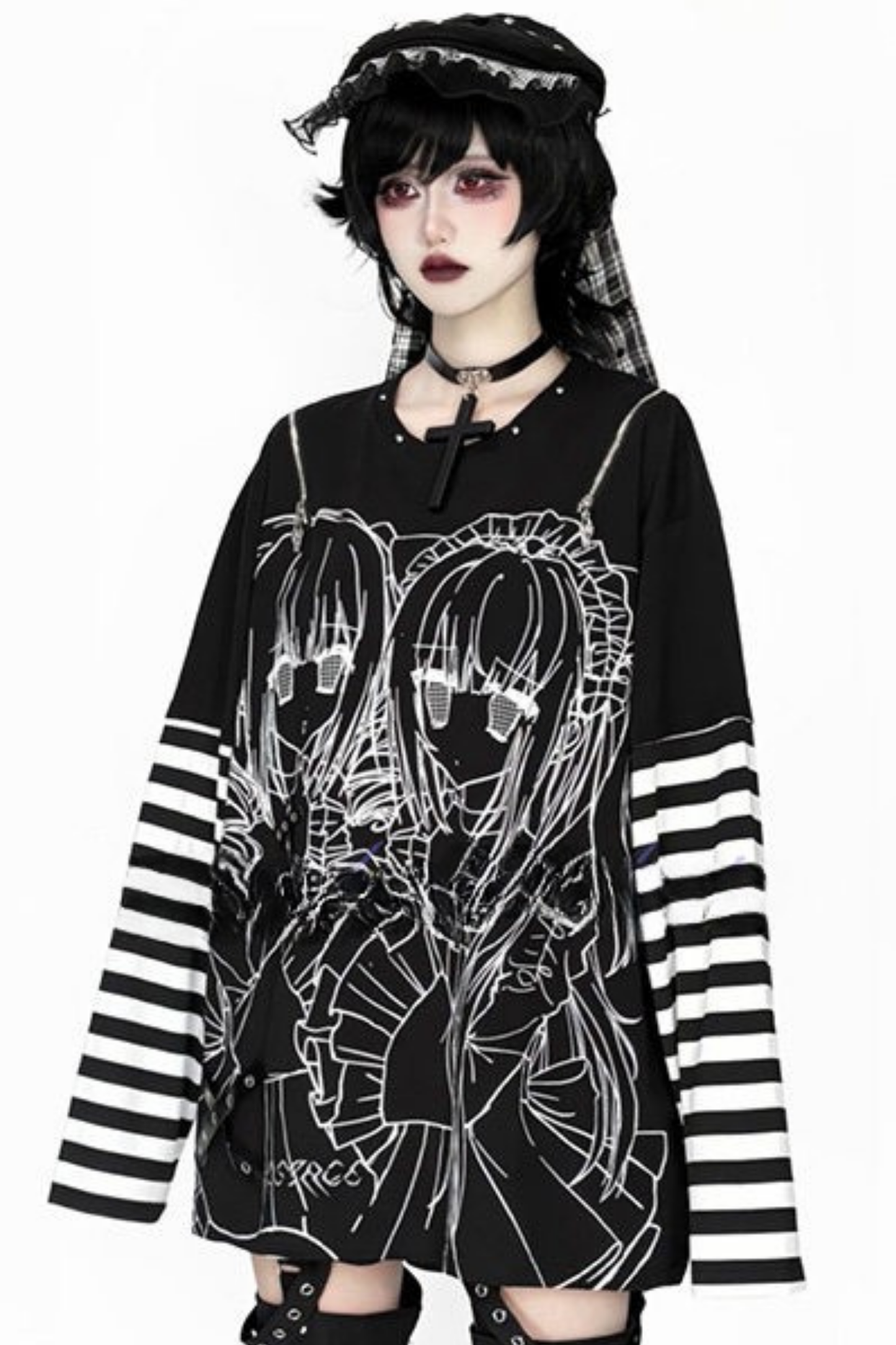 Off-shoulder Top With Subculture Comic Style Print