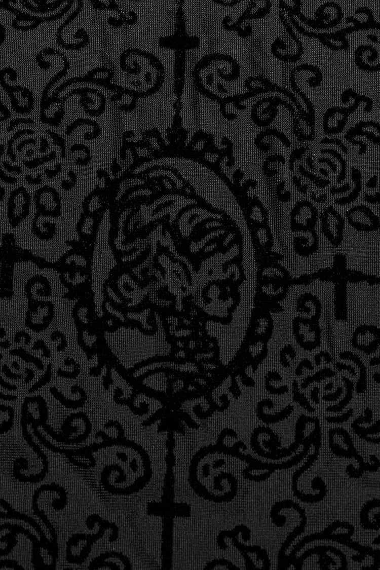 Black Sleeveless Beaded Cross Flocking Print Gothic Tank Top