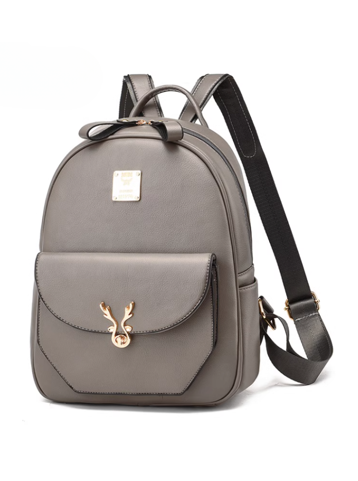 Reindeer Motif Leather-look Logo Plate Backpack