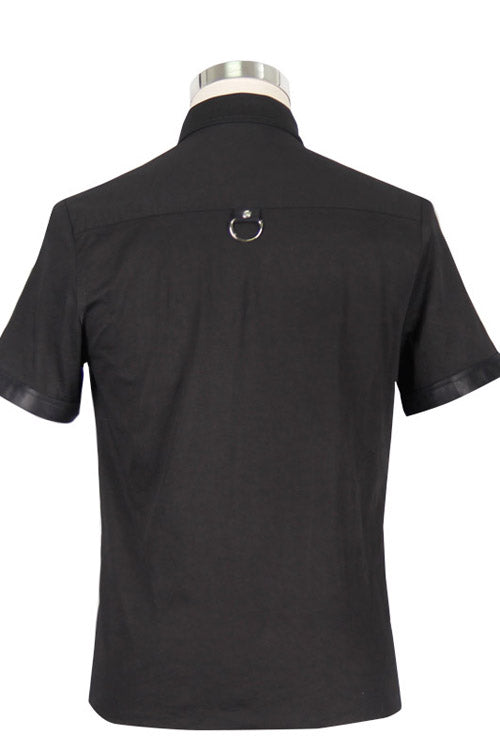 Black Locomotive Lapel Collar Short Sleeves Cotton Punk Blouse