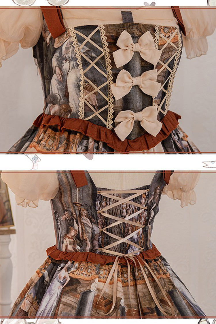 Multi-color Constantine Oil Painting Print Bowknot Classic Princess Lolita Dress