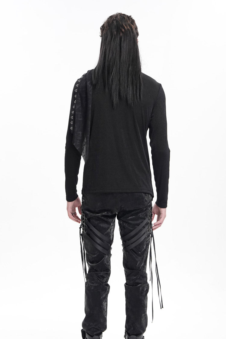 Black Chain Long Sleeves Print Stitching Asymmetric Gothic Sweatershirt