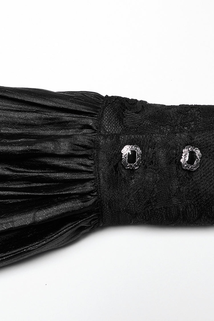 Black Long Puff Sleeves Spliced Lace Gothic Shirt