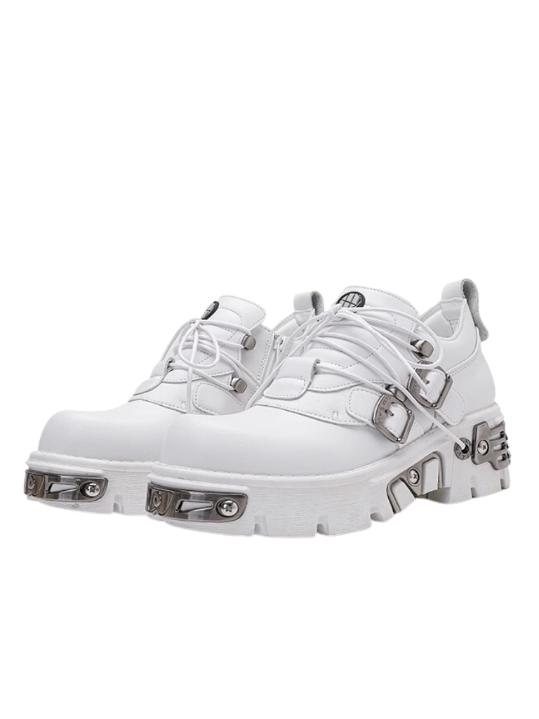 Dark Punk Retro Leather Metal Power Sole Sneaker Shoes