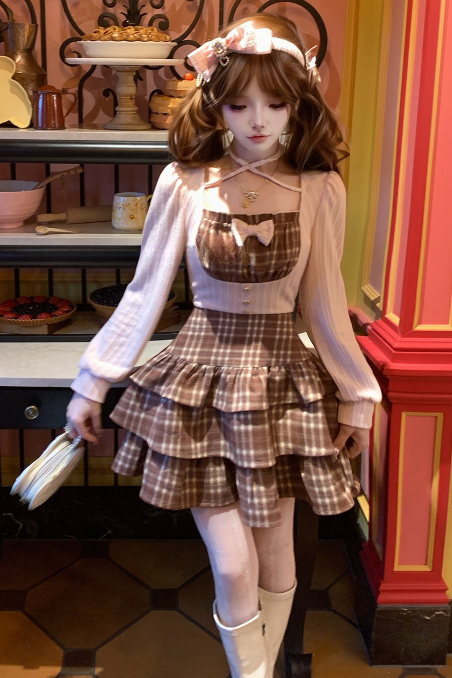 Strawberry Ribbon Plaid Dress