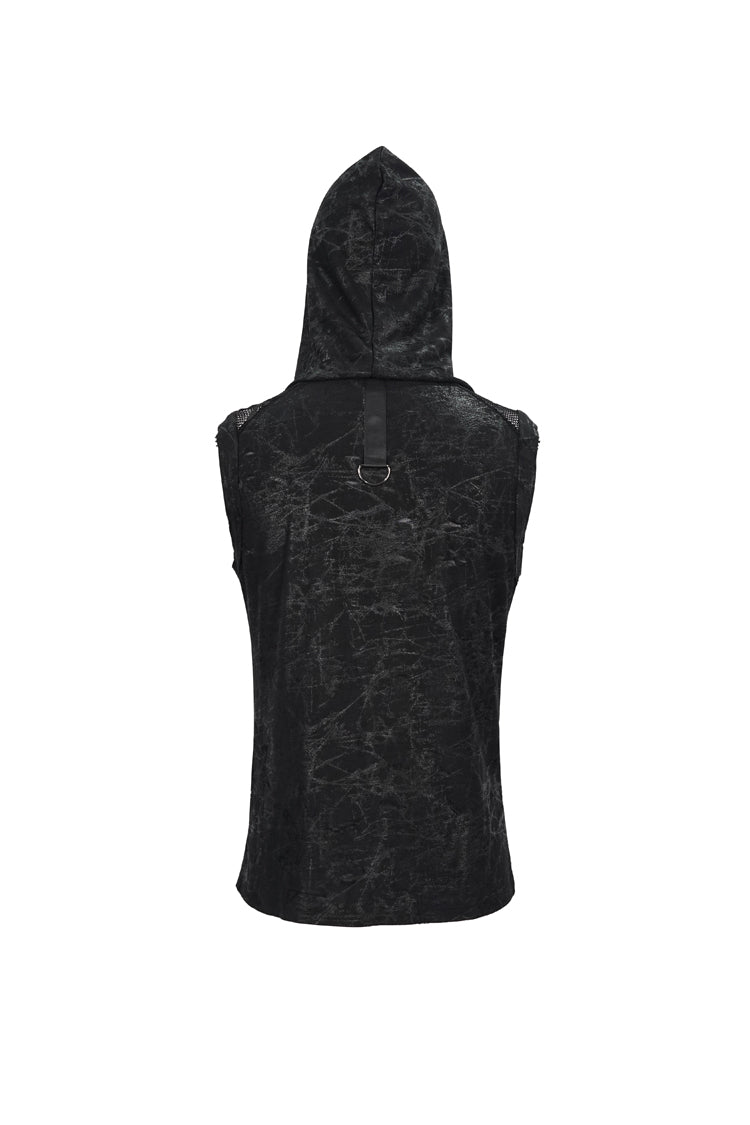 Black Skull Hollowed Out Print Stitched Sleeveless Chain Hoodie Punk Shirt