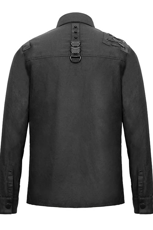 Black Straps Long Sleeves Punk Blouse