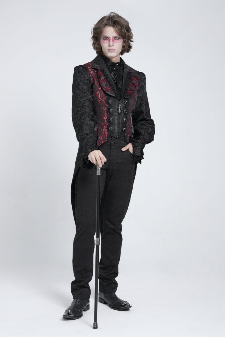 Black/red Sleeveless Lace-up Zipper Gothic Swallow-tailed Vest