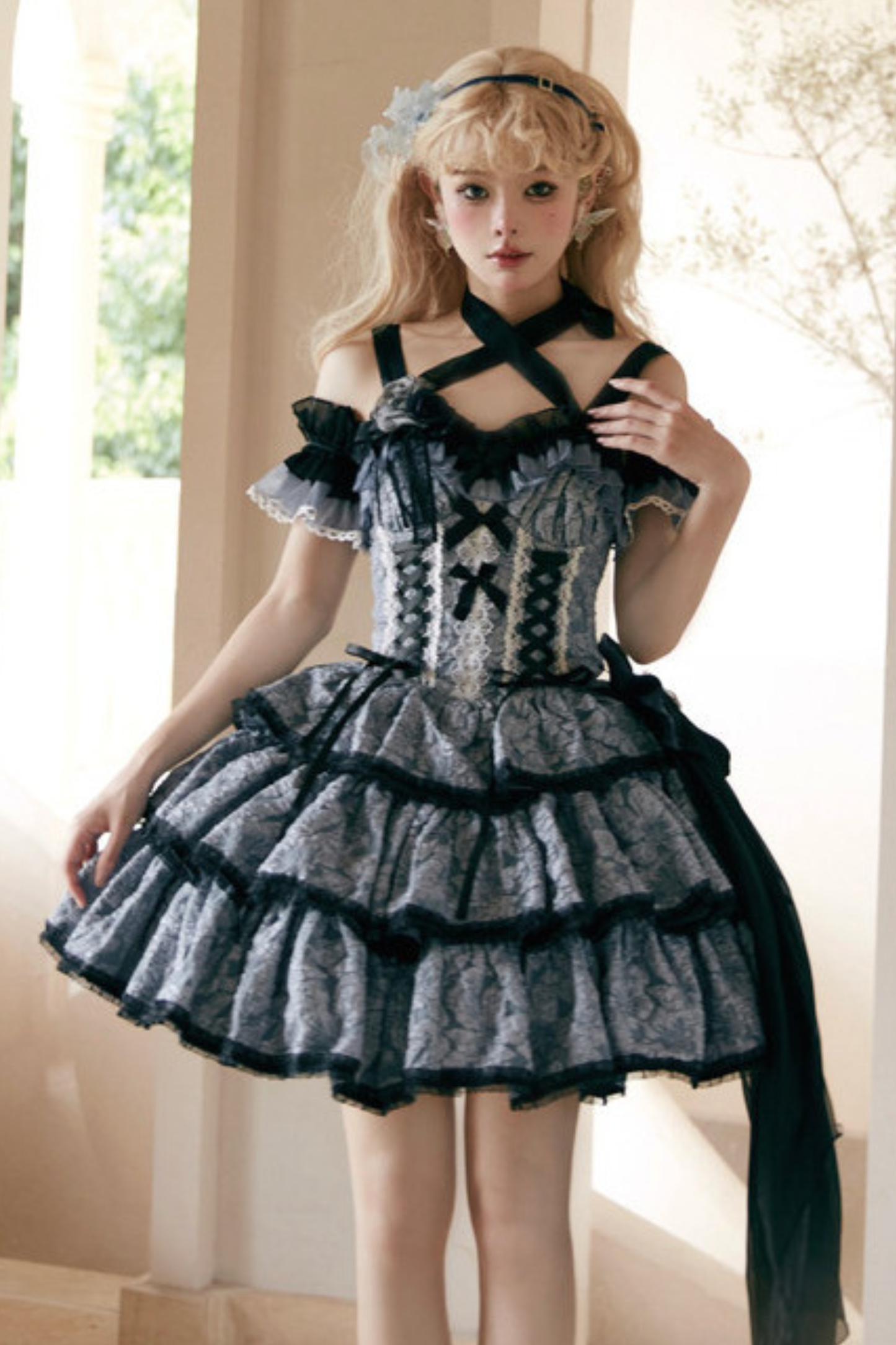 Ruffle Lace Up Lolita Dress