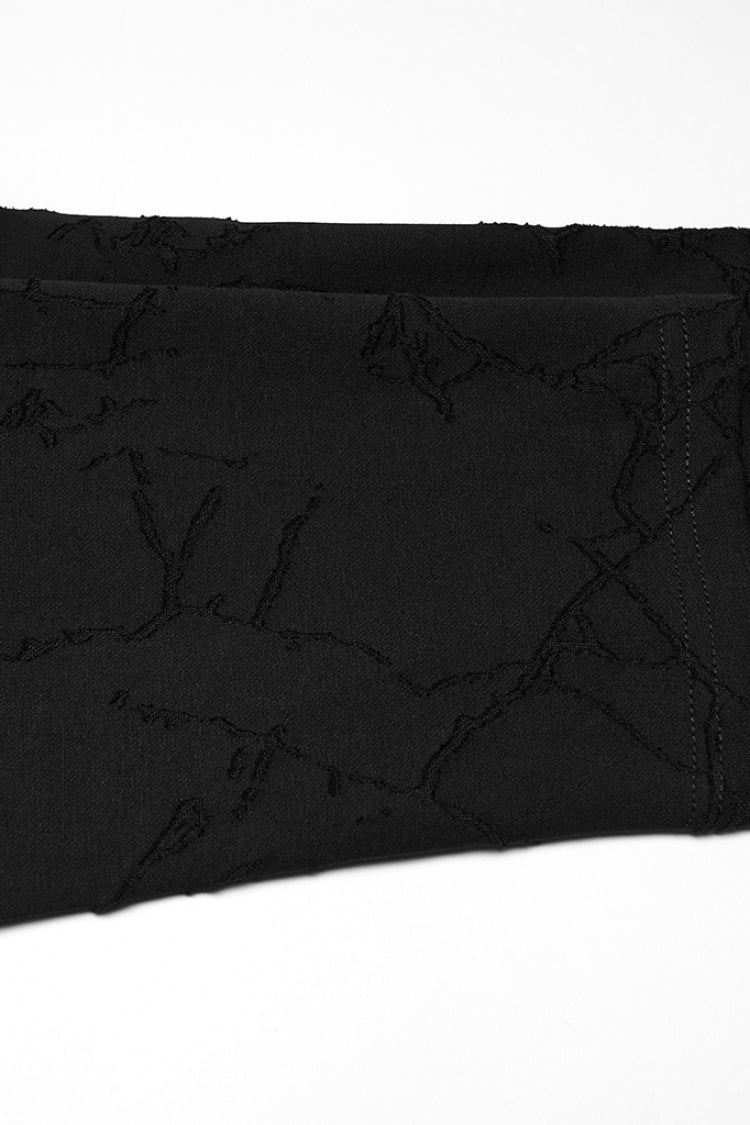 Black Stand Collar Long Sleeves Embroidered Ripped Studded Loose Punk T-shirt