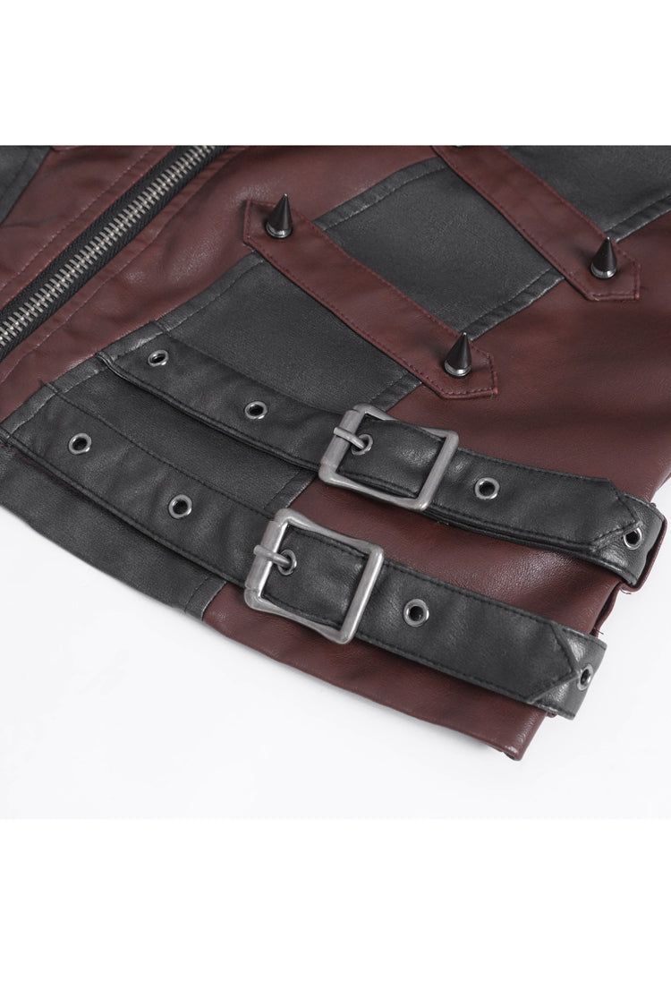 Red Studded Faux Leather Punk Vest