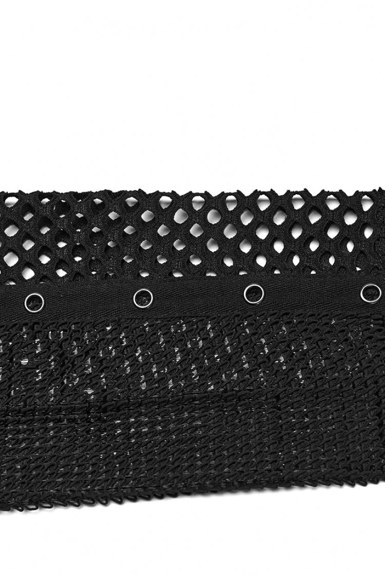 Black Long Sleeves Mesh Eyelet Punk T-shirt