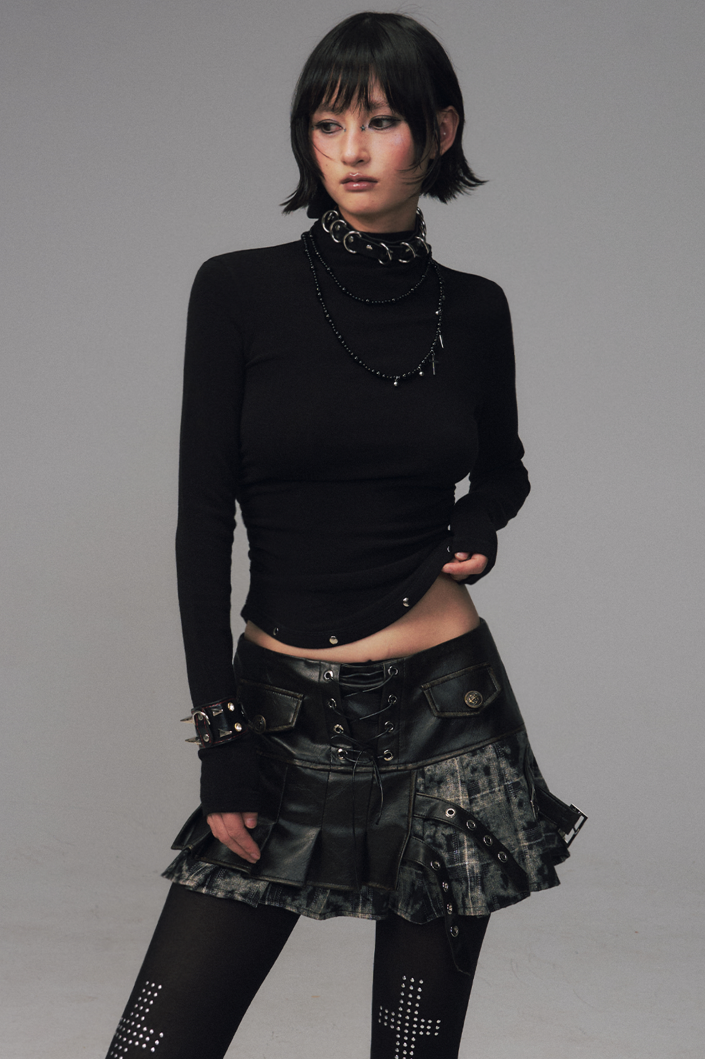 Punk Rivet Knit High Neck Top