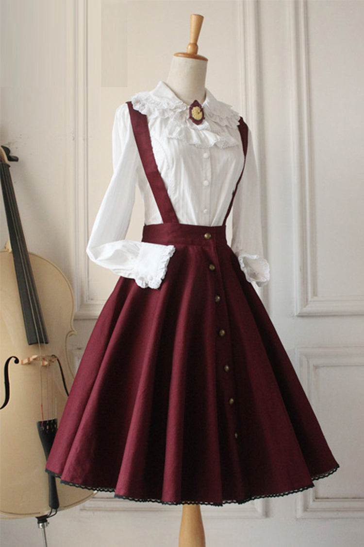 Wine Single Breasted Ruffled Classic Lolita Skirt Strap Dress