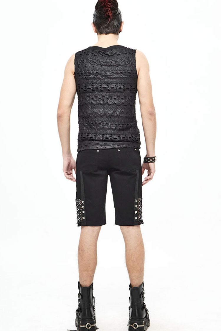 Black Broken Holes Thick Stripes Chest Chain Knit Punk Vest