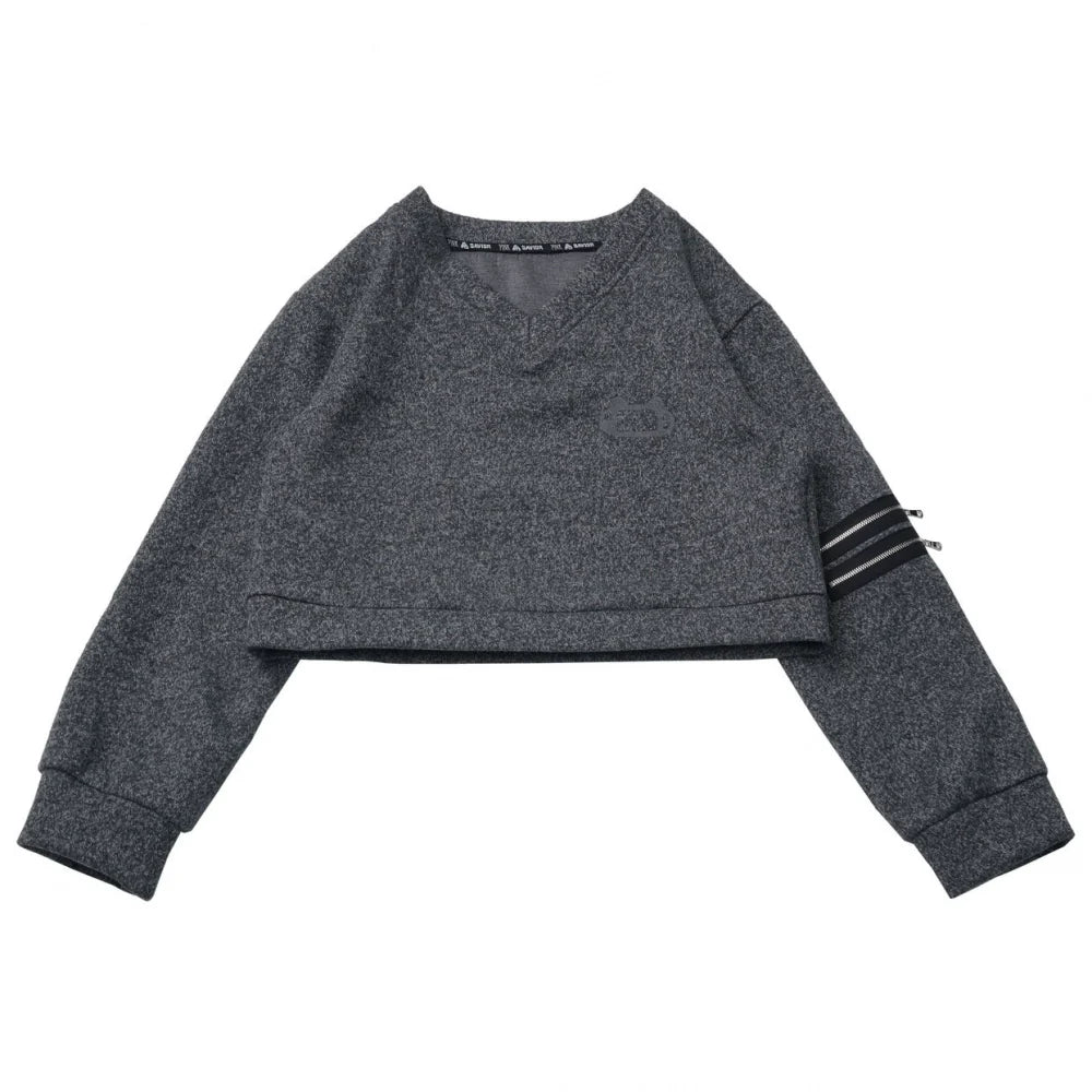 Gray Winter Preppy College Long Top + Short Top + Skirt + Pants + Shirt