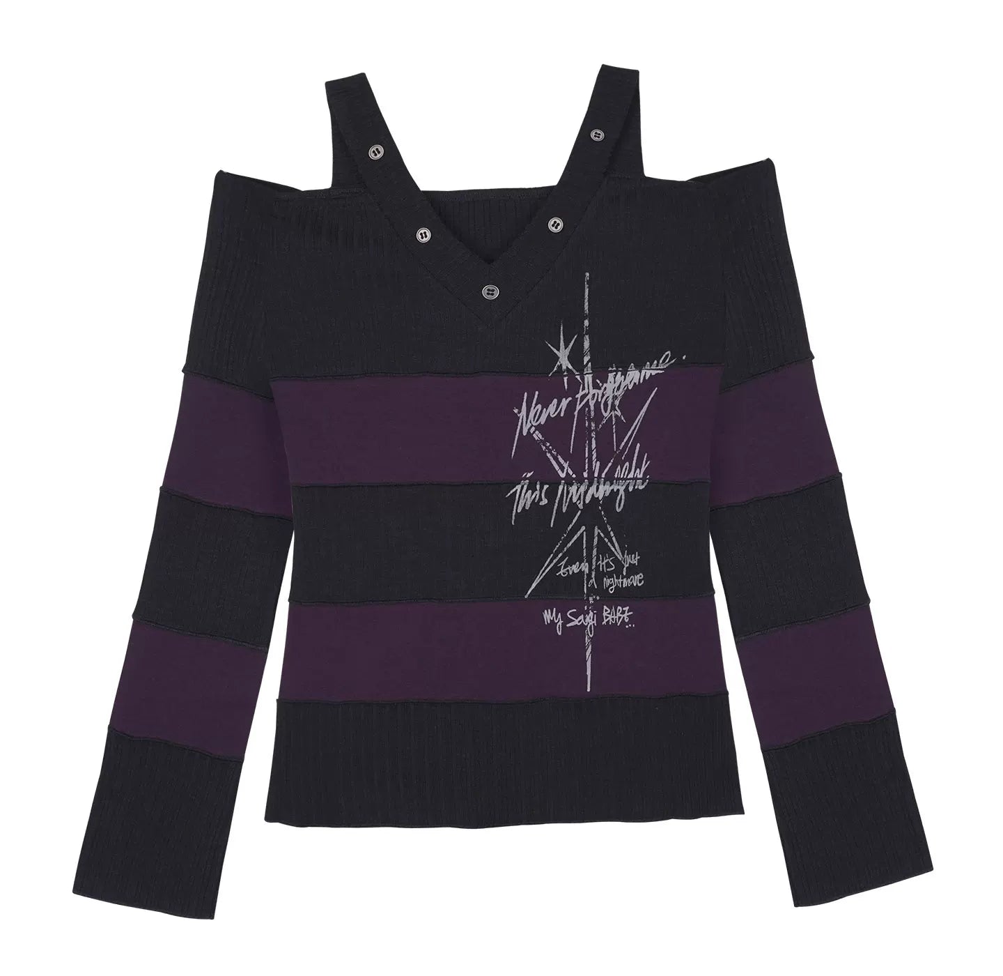 Black and Purple Off Shoulder Top