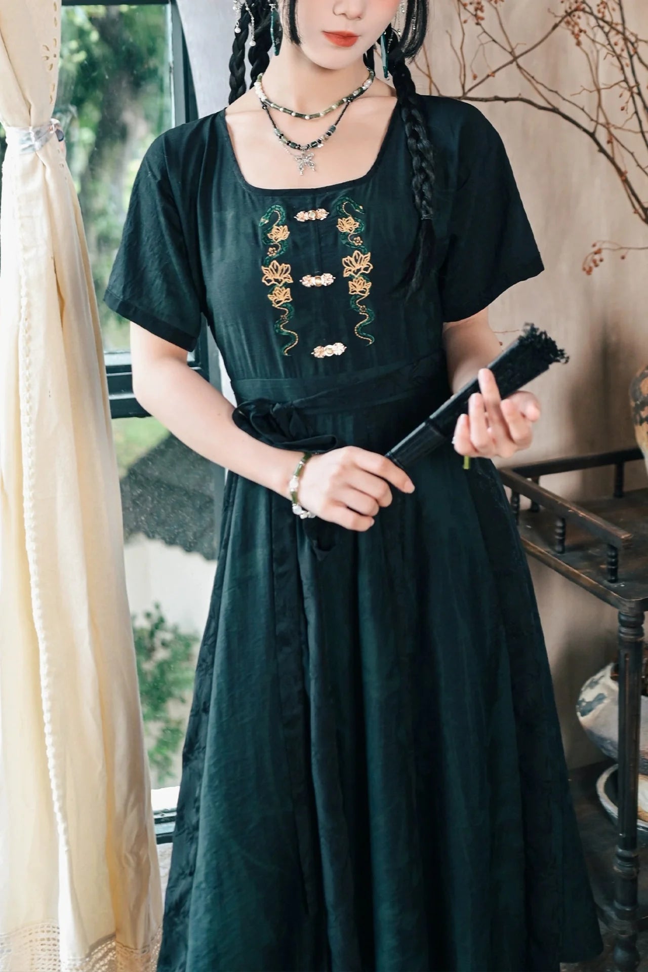 Chinese-style Stitch Jacquard Long Dress