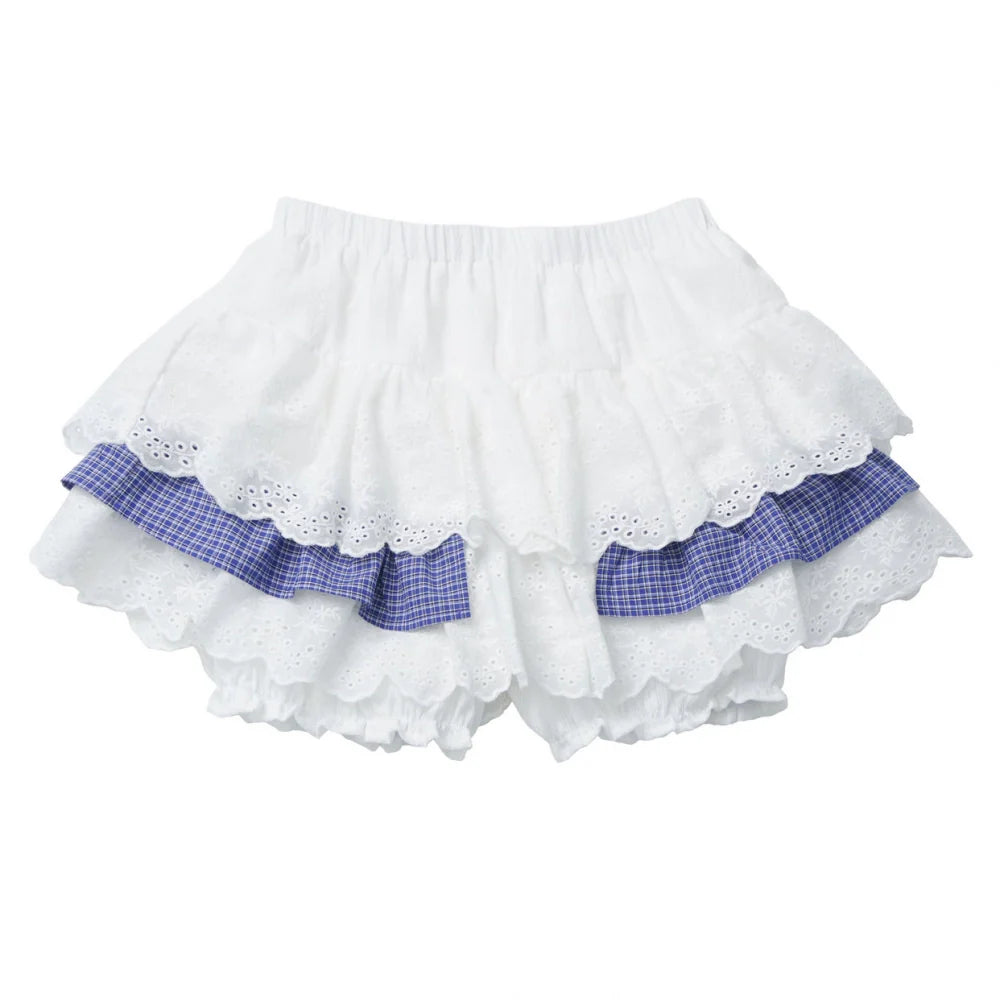 Plaid Tie Blouse Ursus Camisole + Skirt + Short Top