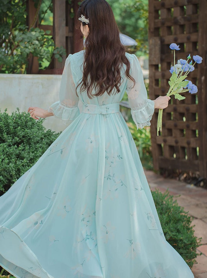 Retro Flower Stand Collar Dress