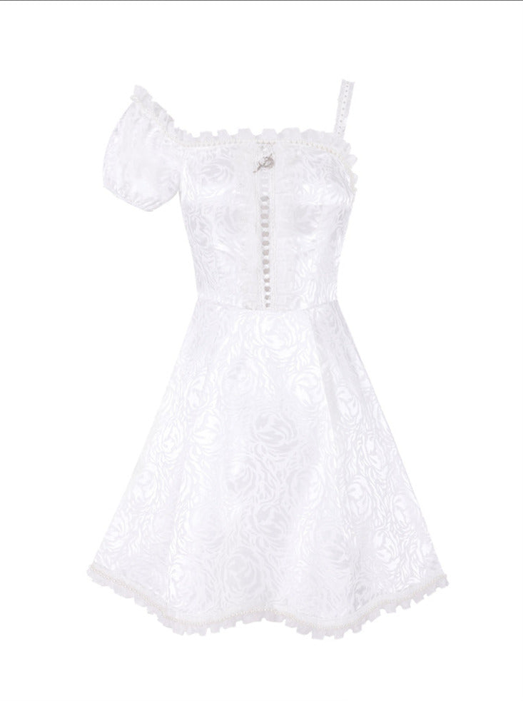 Electric Moon Fairy Pearl Lace Jacquard Asymmetrical Dress
