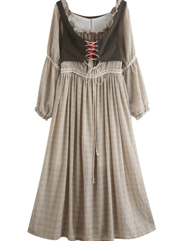 Nordic Pastoral Vest Linen Dress