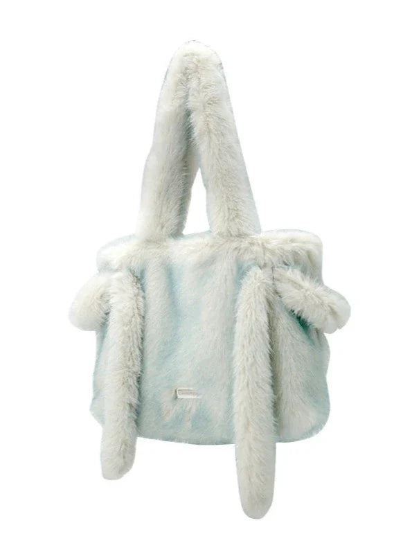 Pastel Ice Blue Faux Fur Tote Bag