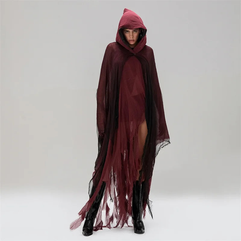 Ripped Hooded Cape Black