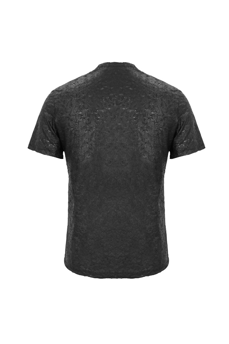 Black Broken Holes Thick Stripes Chest Lace-up Knit Short Sleeve Punk T-shirt