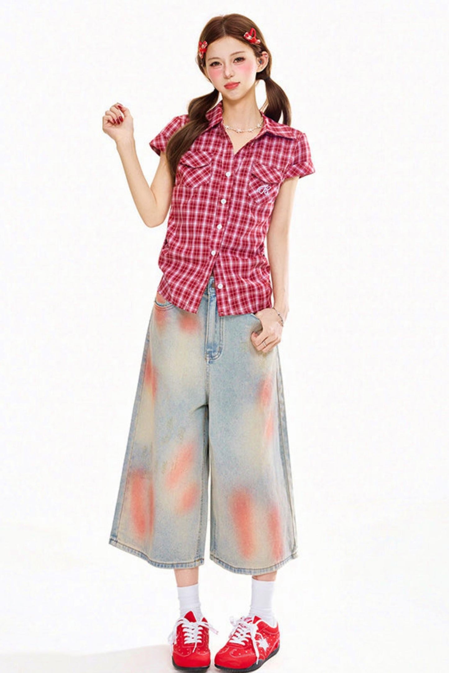 Retro Plaid Slim Fit Blouse