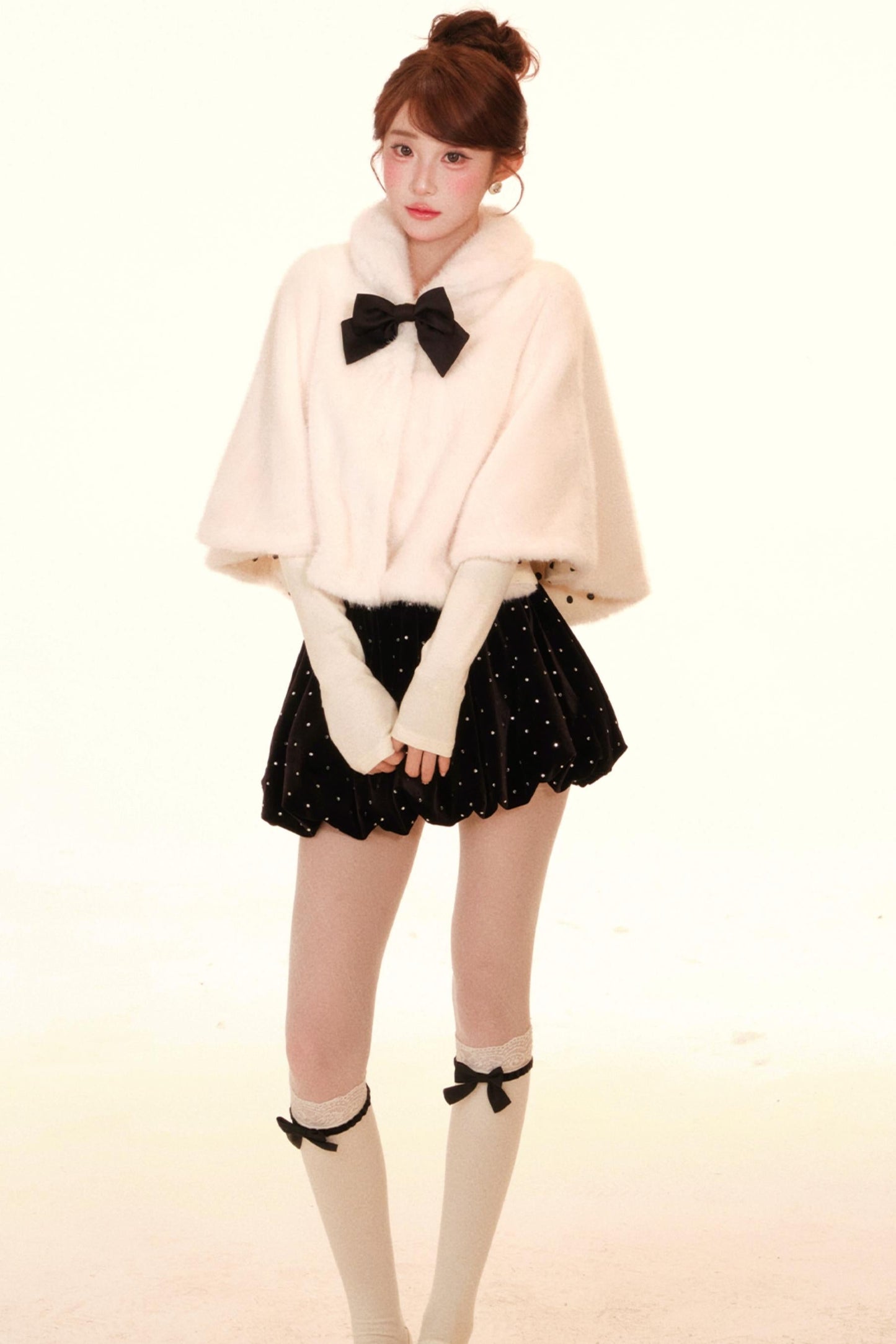 Polka Dot Faux Fur Cape + Skirt