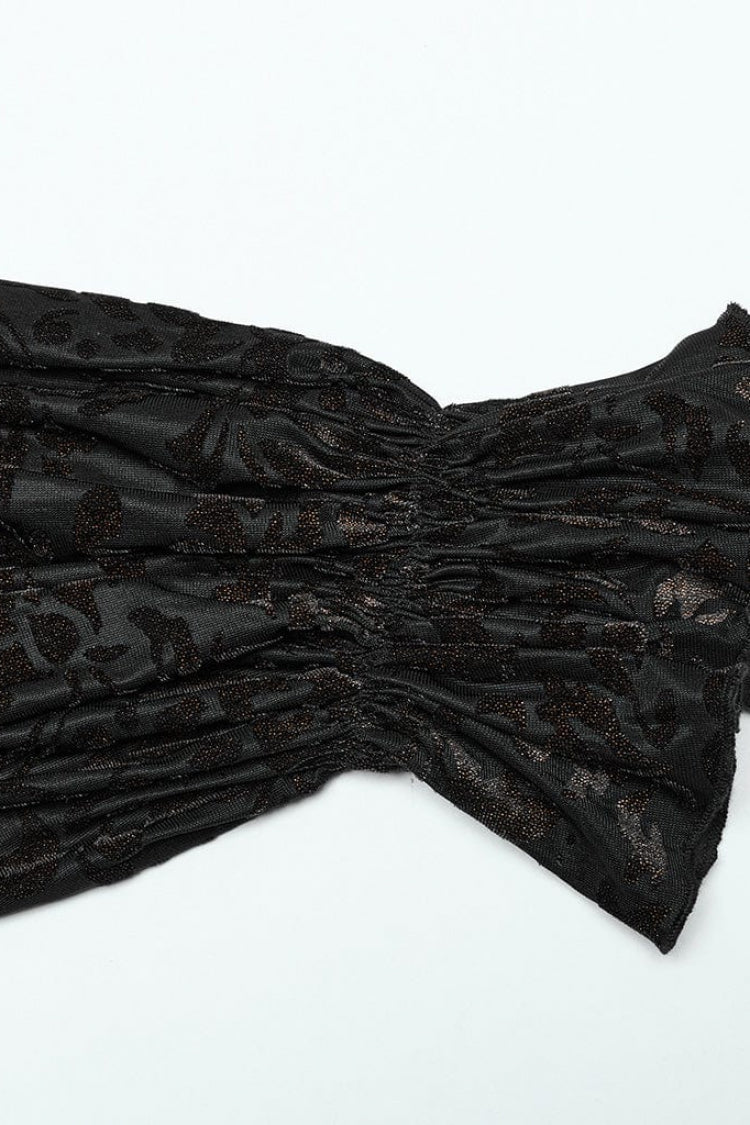 Black Lapel Collar Long Trumpet Sleeves Bronzing Pattern Print Gothic Blouse