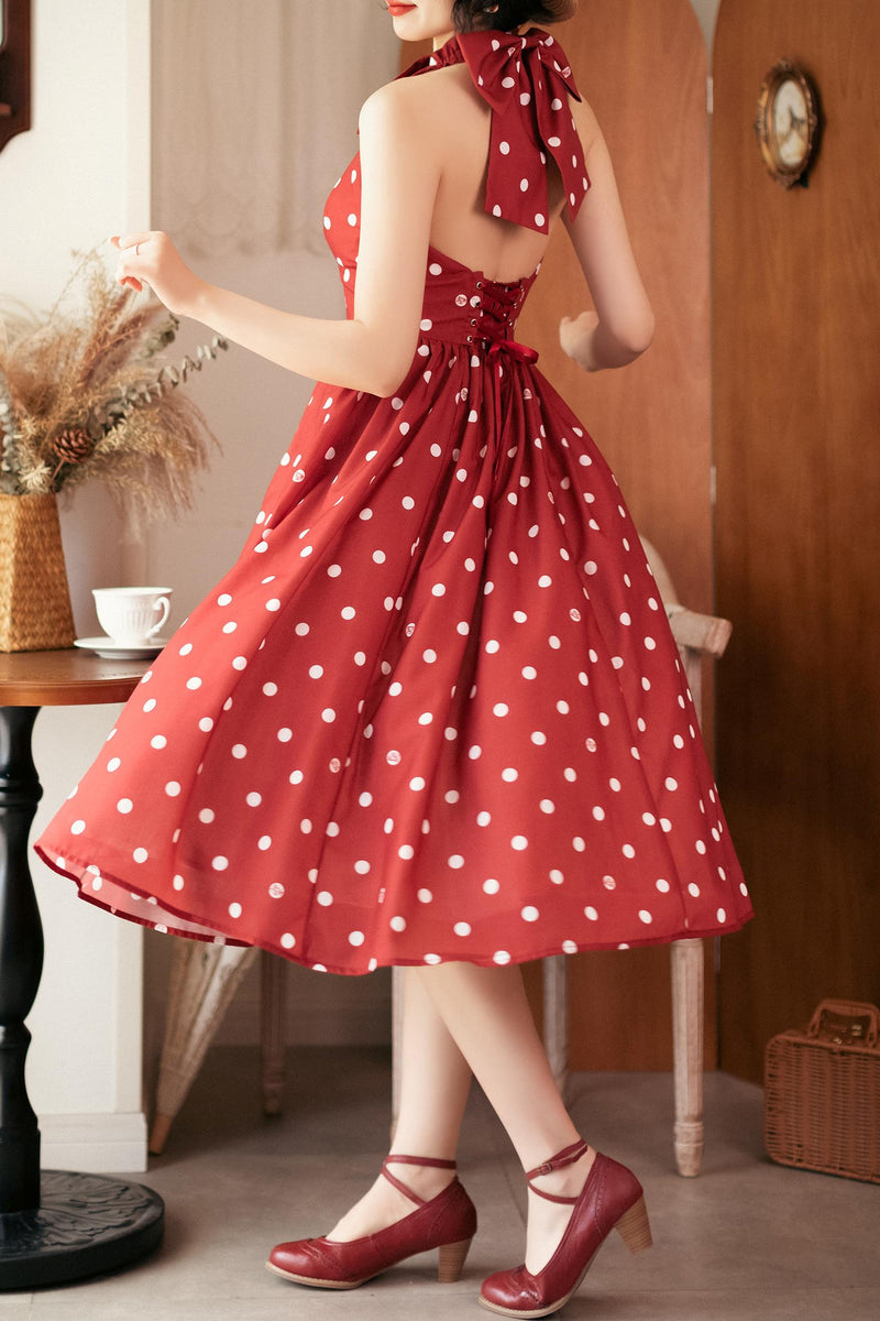 Retro Halter Neck French Flare Dress