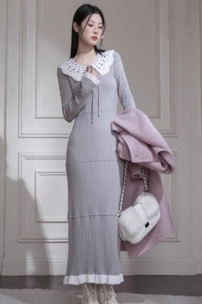 Sichuan Mist Gray Ruffle Long Dress