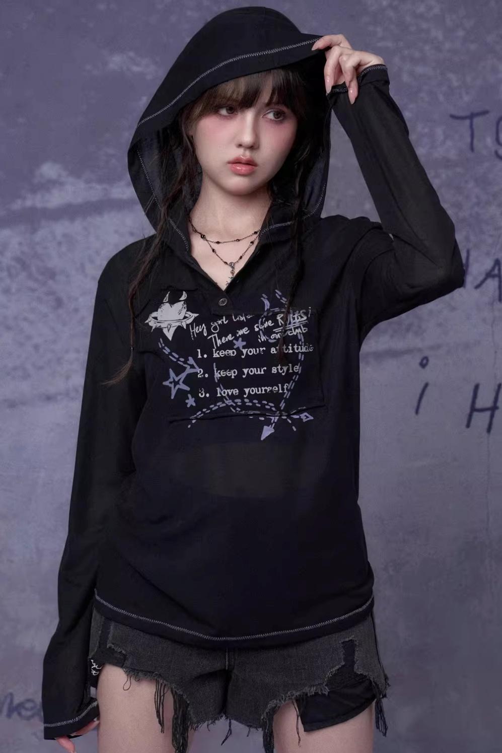 Mesh Graffiti Hooded Top